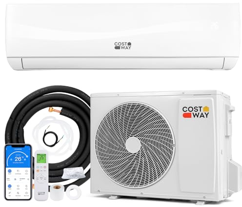 COSTWAY Climatiseur Monosplit 24000 BTU 7,2 kW, Climatisation avec Pompe à Chaleur, R32, Classe A++, 19 dB Silencieux, Clim Inverter pour jusqu’à 110㎡, Wifi, Unité Intérieure Extérieure Auto-nettoyage