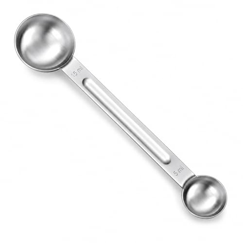 Double Ended Measuring Spoon, Stainless Steel 5ml & 15ml Dual Sided Long Handle Scoop Precise Measurement of Coffee Tea Protein Powder Sugar Dry & Liquid Ingredients Precise Kitchen Measure Gadgets