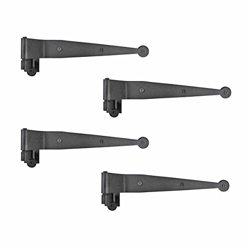 Renovators Supply Manufacturing Pack of 4 Black Wrought Iron Pintle Strap Hinges 11-3/4 Inch Offset Lift Off Gate Shutter Hinges RSF Finish with Screws
