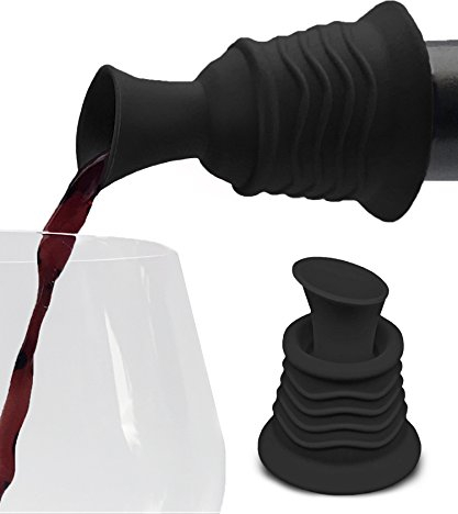 Wein Stöpsel und Ausgießer | Zwei in Einem Stück Wein Gerät | Schwarz Silikon (BPA Frei)