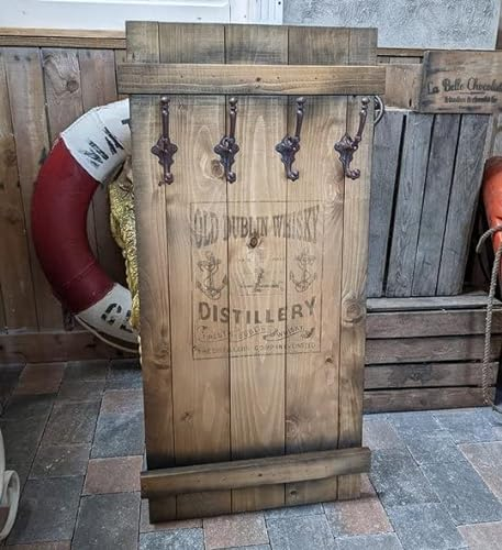 unbekannt Old Dublin Whisky Shabby FRACHTKISTE WANDGARDEROBE Holz Garderobe Vintage Retro (braun) P