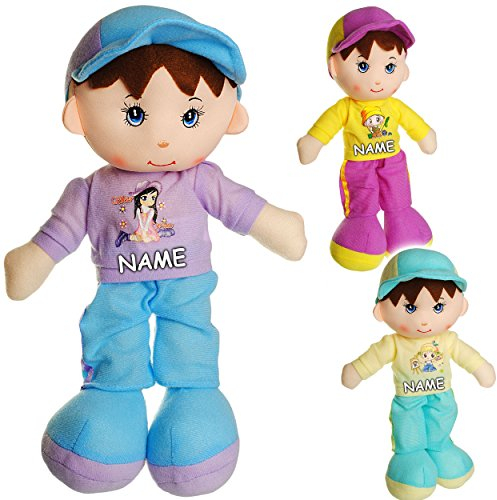 alles-meine.de GmbH große Schmusepuppe - AUSZIEHBAR - Junge mit Shirt + Hose - inkl. Name - 35 cm - Stoffpuppe aus Plüsch Puppe - für Kinder - Baby/Kleinkinder - Stoff - Ba..