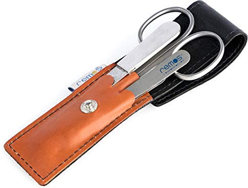 REMOS Maniküre Set Nala Leder mit Schere, Feile, Augenbrauenpinzette orange-schwarz