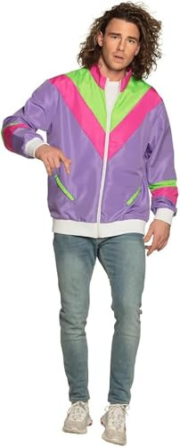 Boland - Veste de survêtement pour homme style années 80, violet | Veste avec poches, brille sous la lumière noire, tenue rétro, survêtement, carnaval, soirée à thème