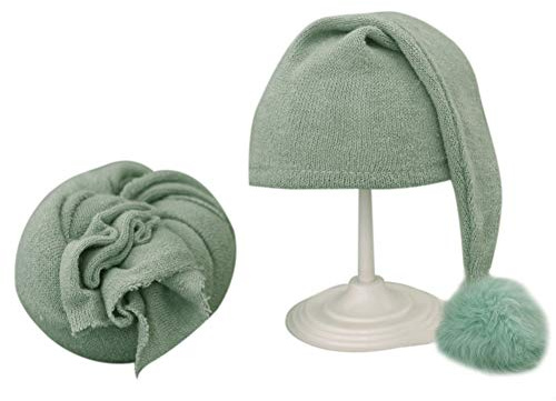 Asudaro Sombrero de bebé recién Nacido y Envoltura de Ganchillo,Disfraz de fotografía,Accesorios Hechos a Mano,Suave DIY Mate para bebé,Foto de bebé,para 0 – 3 Meses,bebé,niñas,niños,Verde Claro