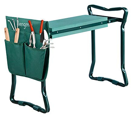 HENGMEI Kniebank Gartenarbeit Gartenhocker klappbar Gartenbank Garten Arbeitshocker Sitzbank Gartensitz bis 150 kg mit Werkzeugtasche (Grün/Anthrazit) (Grün)