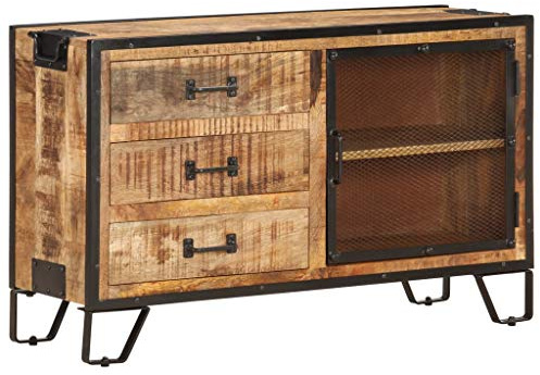 vidaXL Raues Mangoholz Massiv Sideboard mit 3 Schubladen 1 Tür Kommode Anrichte Schrank Mehrzweckschrank Beistellschrank Standschrank 100x31x60cm