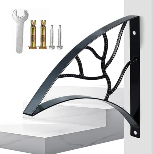 Yahpetes Hand Rails 1-2 Steps Porch Handrails Wrought Iron Handrail Grab Rail Single Post Railing 18.1X16.1 Black Stair Railing Bracket Metal Art Wall Mount Rail for Outdoor Step