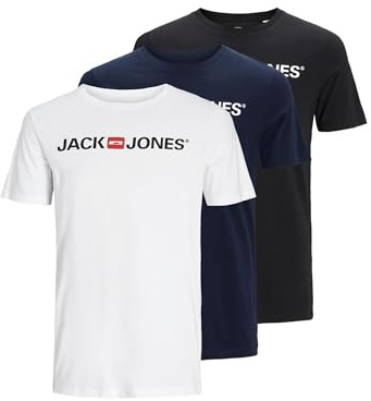 Jack & Jones Pack de 2 Camisetas de tamaño Grande con Cuello Redondo con impresión de Logotipo de Gran tamaño, 12137126 – Blazer Negro/Blanco/Azul Marino, XXL