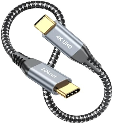 LDLrui USB C Kabel 0,3m kurz 20Gbps 100W 4K Monitor kompaktes Kabel | USB 3.2 Gen2x2, Thunderbolt 5 4 3 kompatibel , Nylon-Geflecht & E-Marker Chip, für Laptop, SSD, Smartphone, Tablet & Monitor