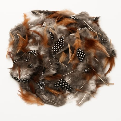 Natural Feathers for Crafting, 120 Spotted Brown Craft Feathers, 5-10cm