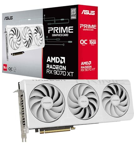 ASUS Prime Radeon RX 9070 XT White OC Edition 16GB GDDR6 Gaming Grafikkarte (AMD Radeon RX9070XT RDNA 4, 2,5-Slot, PCIe 5.0,1x HDMI 2.1b, 3X DisplayPort 2.1a, Weiß, PRIME-RX9070XT-O16G-WHITE)