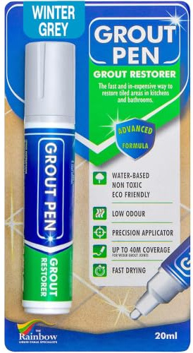 Grout Pen Tile Paint Marker: Waterproof Tile Grout Colorant and Sealer Pen - Winter Grey, Wide 15mm Tip (20mL)