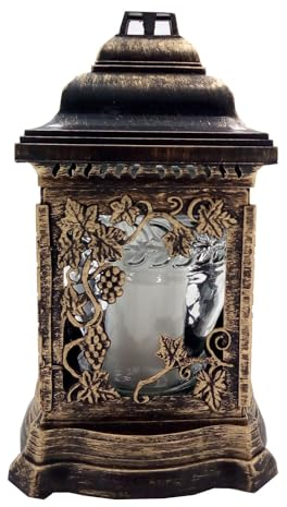 BURI Grave Lantern With Oil Light 26cm Gold Grave Decoration Grave Candle Grave Light Cemetery Candle