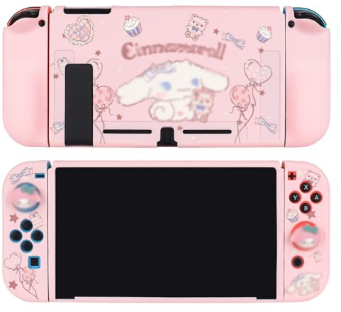 DLseego Schutzhülle Kompatibel mit Nintendo Switch, Andockbare TPU-Abdeckung mit 4 Niedlichen Daumengriffkappen, Zubehör für Kratzfestes und Stoßdämpfendes Design für Switch 2017– Rosa Cinnamoroll