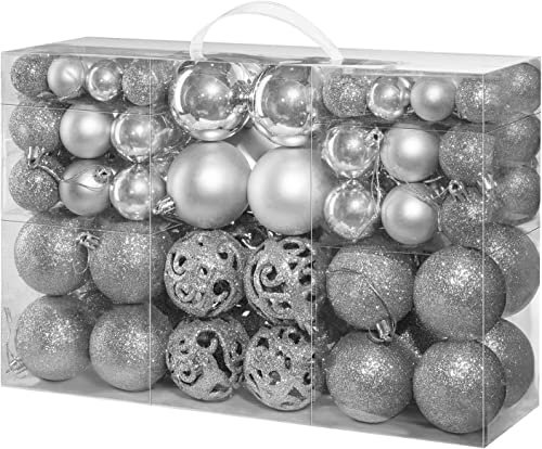 BSTMOME 100 Pack Christmas Balls Ornaments, Shatterproof Christmas Tree Baubles Hanging Ornaments Set for Festival Celebration Xmas Tree Holiday Wedding Party Decoration (Silver)