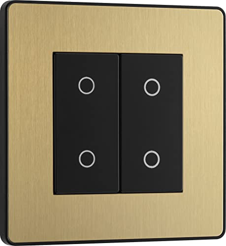 BG Electrical Secondary/Slave Double Touch Dimmer Light Switch, 2 Way, Screwless Front Plate, Evolve, Satin Brass, PCDSBTDS2B