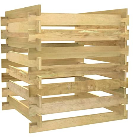 Tidyard Compostiera da Giardino a Doghe,Composter,Compostiera da Giardino Legno,Compostiere in Legno,Contenitore per Compost,Raccogli Rifiuti da Giardino,Foglie,Erbacce,90x90x90cm in Pino Impregnato