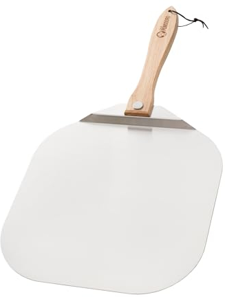 Chef Pomodoro Pizza Peel 36 x 40 cm, Pizza Paddle with Safety Backstep and Foldable Wood Handle for Easy Storage, Metal Pizza Peel for Baking Homemade Pizza