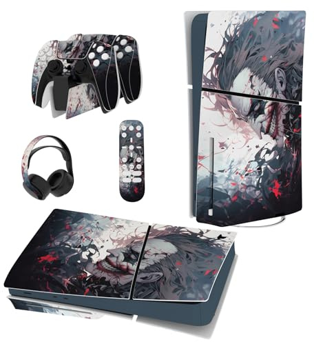 playvital Autocollant Protection pour ps5 Slim Standard Console | Sticker Skin pour ps5 Manette & Télécommande & Casque & Station de Charge，Disc Edition-Clown Tueur