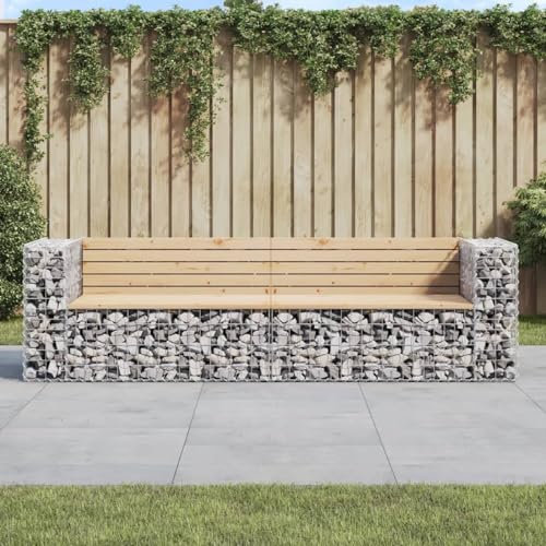 Homgoday Garden Bench Gabion Design Solid Wood Pine 244 x 71 x 65.5 cm, Seat Chair Armchair Furniture Furniture Sun Lounger Terrace Patio Balcony Outdoor Decoration