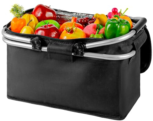 Picknickkorb, Comius Sharp 18,5L Zusammenklappbarer Einkaufskorb, Faltbarer Picknickkorb mit Lsolierung, Rutschfester Tragbarer Aluminiumgriff, Einkaufskorb für Arbeit/Reisen/Einkaufen/Picknick