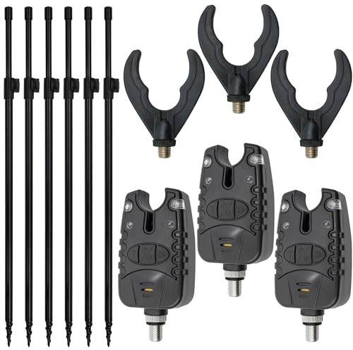 Banksticks + Bissanzeiger Set Rutenablage - Komplettes Ruten-Auflage-Set für optimales Angelerlebnis (3 Ruten | Länge: 50-90cm (Powerdrill))