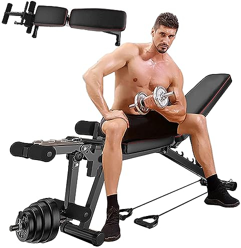 Xiaoxu Hantelbank, verstellbar, Krafttraining, Workout-Bänke, faltbar, Workout-Schrägbank-Set für Zuhause, Fitnessstudio, Gewichtheben, Hantelübungen, Ganzkörpertraining mit Widerstandsseil
