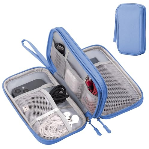 Arae Electronic Accessories Organizer, Travel Essentials Cable Bag with Double-Layer Storage for Cables, Cards, Chargers - Sky Blue, M | Cable Organiser, Cable Bag Travel Essentials, Electronic Accessories for Charger, USB, SD Cards, for Travel & Everyday Use