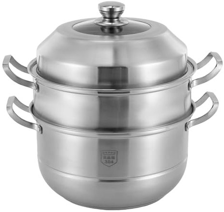 2 Ebenen, Kochtopf, für Catering, Edelstahl, Suppentopf, Suppentopf mit Deckel, Dampfgarer, mit Griff, Dampfscheibe, geeignet für Induktionsherde, Gasöfen