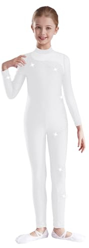Hansber Bambina Body da Ginnastica Bodysuit Tuta Sportiva Intera Abito da Danza Classica Allenamento Fitness Yoga Bianco 7-8 anni