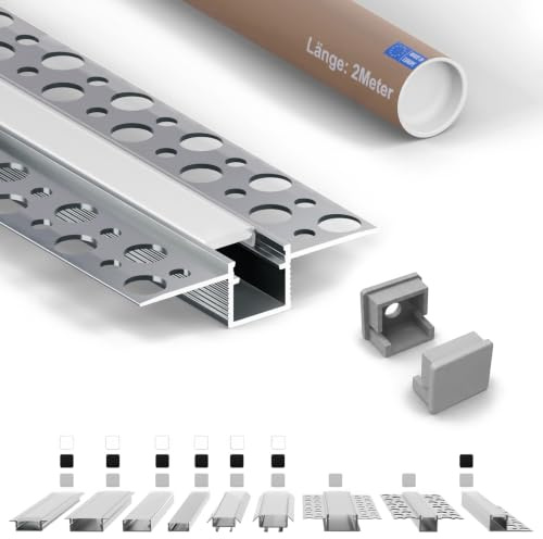 Tivendis UP LED Trockenbauprofil 2 m Silber, milchige Abdeckung 2er-Set