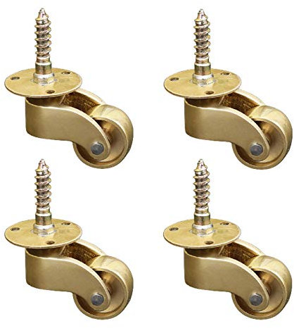1. Set mit 4 massiven Messing-Lenkrollen mit gummiertem Rad, 22 mm, Universal-Möbelrollen, 2. Polierte antike Vintage-Rollen mit Stummschaltung