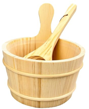 Ronyme Cubo y cucharón para sauna, cubo de madera para sauna, accesorios para sauna para hombres y mujeres, juego de cubo de madera para sauna