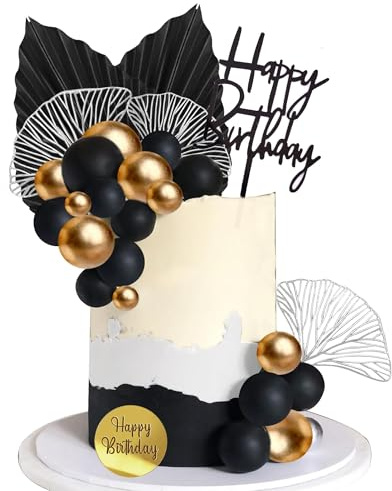 Tortendeko Kugeln, Cake Topper Ball für Geburtstag, Hochzeit, Valentinstag, Babyparty - DIY Kuchen Deko (Schwarz Gold)
