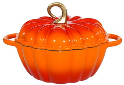Pumpkin Enameled Cast Iron Dutch Oven with Lid, 4.5 QT Heavy Duty and Dual Handles Pot, Serves 3-5 and Oven Safe for Bread Baking, Braising, Cooking Soup and Family Gifts, Orange