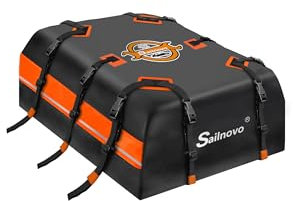 Sailnovo Auto Dachbox 21 Kubikfuß Faltbare Wasserdicht 1000D mit 10 verstärkte Gurte, 6 Türhaken, für Reisen und Gepäcktransport,für alle Fahrzeuge mit/ohne Gepäckträger