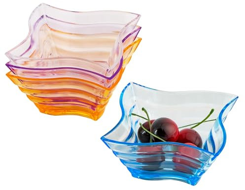 CAIRIAC Acrylic Bowls, Square Wave Plastic Serving Bowl Set of 4, Small Reusable Snack Bowls, 5 oz Mini Dessert Cups, Serving Bowls for Parties, Entertaining, Picnics
