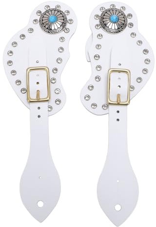 Yechiry Verstellbare Sporenriemen mit Strasssteinen, Cowboy-Sporen aus Kunstleder für Reiter, mit Einzigartigem Design, Unverzichtbares Zubehör, Sporenhalter-Set (White)