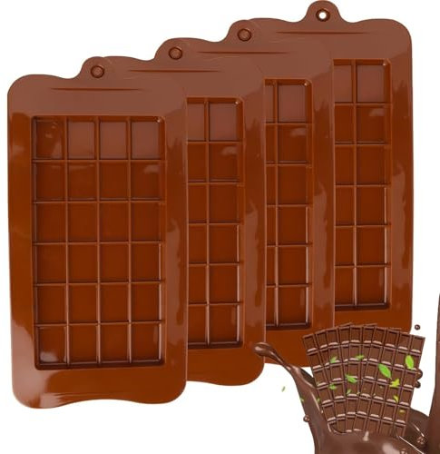 4 Piezas Moldes de Silicona para Chocolate, Break-apart Molde de Chocolate, Antiadherente Molde de Chocolate, Molde Tableta Chocolate para Chocolate Hielo Dulces Caramelos y Barras Energéticas