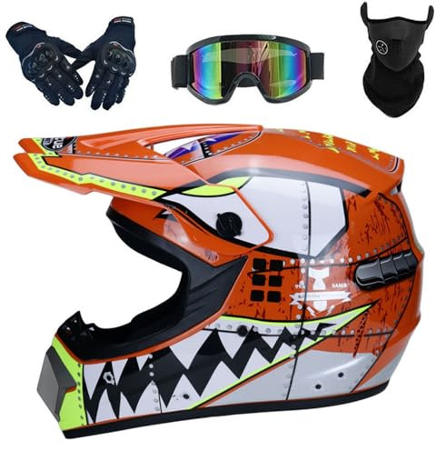 Kinder-Crosshelm, Offroad-Helm für Erwachsene mit Handschuhen, Maskenbrille, Motocross-Helm, DOT-zugelassen(#F1,L(56-57cm))
