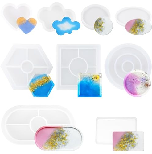 TTYSHIP® 9 Stück Silikonform Tablett, Silikonform Untersetzer Silikonformen Gießformen Tablett für Untersetzer DIY Bastelprojekte Heimdekoration
