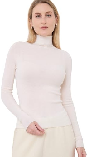 CIVILIZI 100% Extra Fine Merino Wool Women's Turtleneck Pullover 3D Seamless Roll Neck Jumper Fine Knit Soft Winter Sweater UK (White, M)