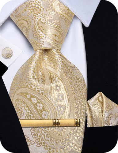 YourTies Seidenkrawatten für Herren, kariert, Paisleymuster, Blumenmuster, Einstecktuch, Manschettenknöpfe, Krawattenklammer, Set, Hochzeit, Party, Business, formell