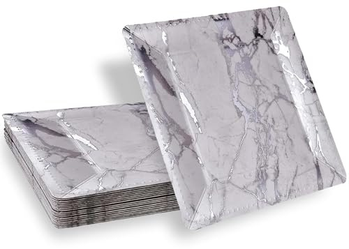 Elegant Square Silver Marble Charger Plates - 13 (Pack of 10) - Disposable Paper Plates - Perfect for Weddings, Birthday Parties, and Special Events