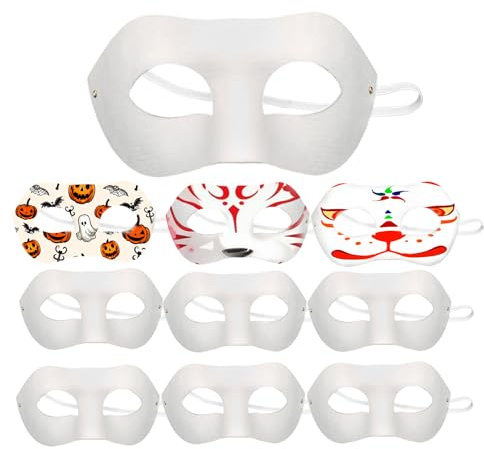 XDGBGFN 10 Stück DIY Weiße Maske Halloween Handbemalte Masken Halbes Gesicht Unbemalte Maskerademasken für DIY Tanzparty Maskerade Cosplay Party ﻿