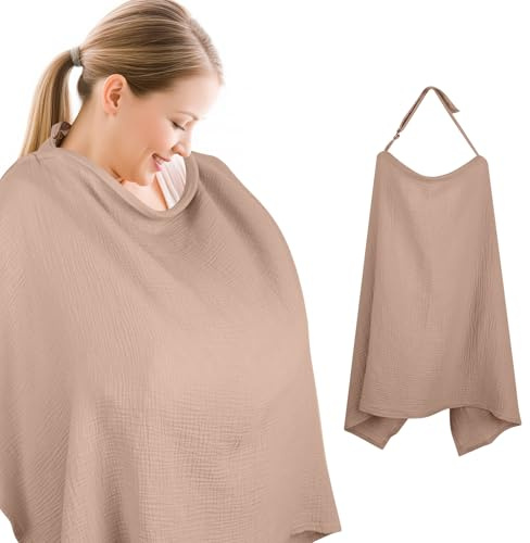 Cozary Tablier Allaitement,Cape Allaitement,76 x 110 cm, écharpe d'Allaitement Douce et Respirante,en Coton,Housse d'Allaitement pour l'Allaitement avec Sangle de Réglage au Dos,Sangle Réglable,Marron