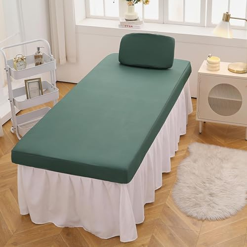 Ölresistenter Bezug für Massageliege, Wasserdicht Massagelaken mit Loch, Waschbar Massageliege Überzug für Kosmetik-Tische und Therapie-Bänke Dark green 75x190cm