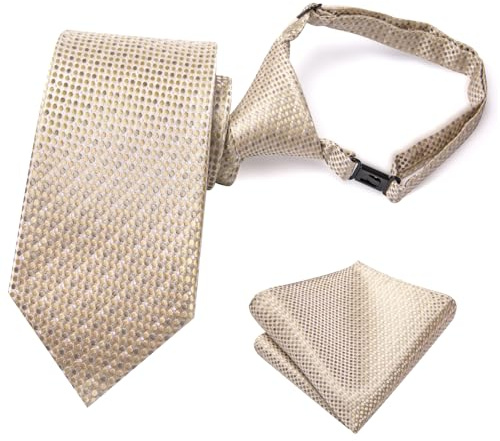 Hi-Tie Set di cravatte in seta per ragazzi 8-11 cravatte pre-legate per ragazzo blu rosso verde cravatta per bambino e tasca quadrata set per matrimonio, Champagne B., M