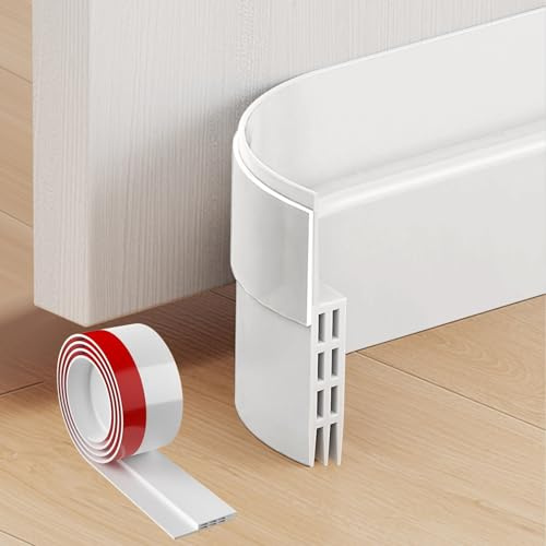 Türdichtung Zugluftstopper für Türen, 2M Türdichtung Unten Selbstklebend, Silikon Dichtung Luftzugstopper, Geeignet für Kälteschutz Windschutz Schallschutz (Weiß)